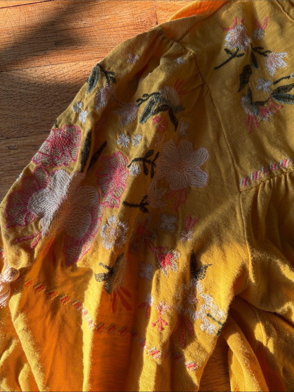 St. John's Bay Yellow Embroidered Peasant top - Picture 2 of 4